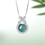 White Chalcedony Bow Pendant Necklace 925 Sterling Silver CZ for Women