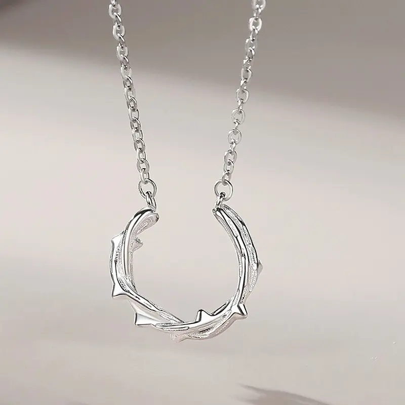 925 Sterling Silver Thorn Ring Pendant Necklace, Mobius Couple Chain for Women Men, Valentine's Day Gift