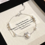 Pearl Bow Bracelet 925 Sterling Silver for Women, French Vintage Elegant Beaded Chain Jewelry, Travel Souvenir Gift